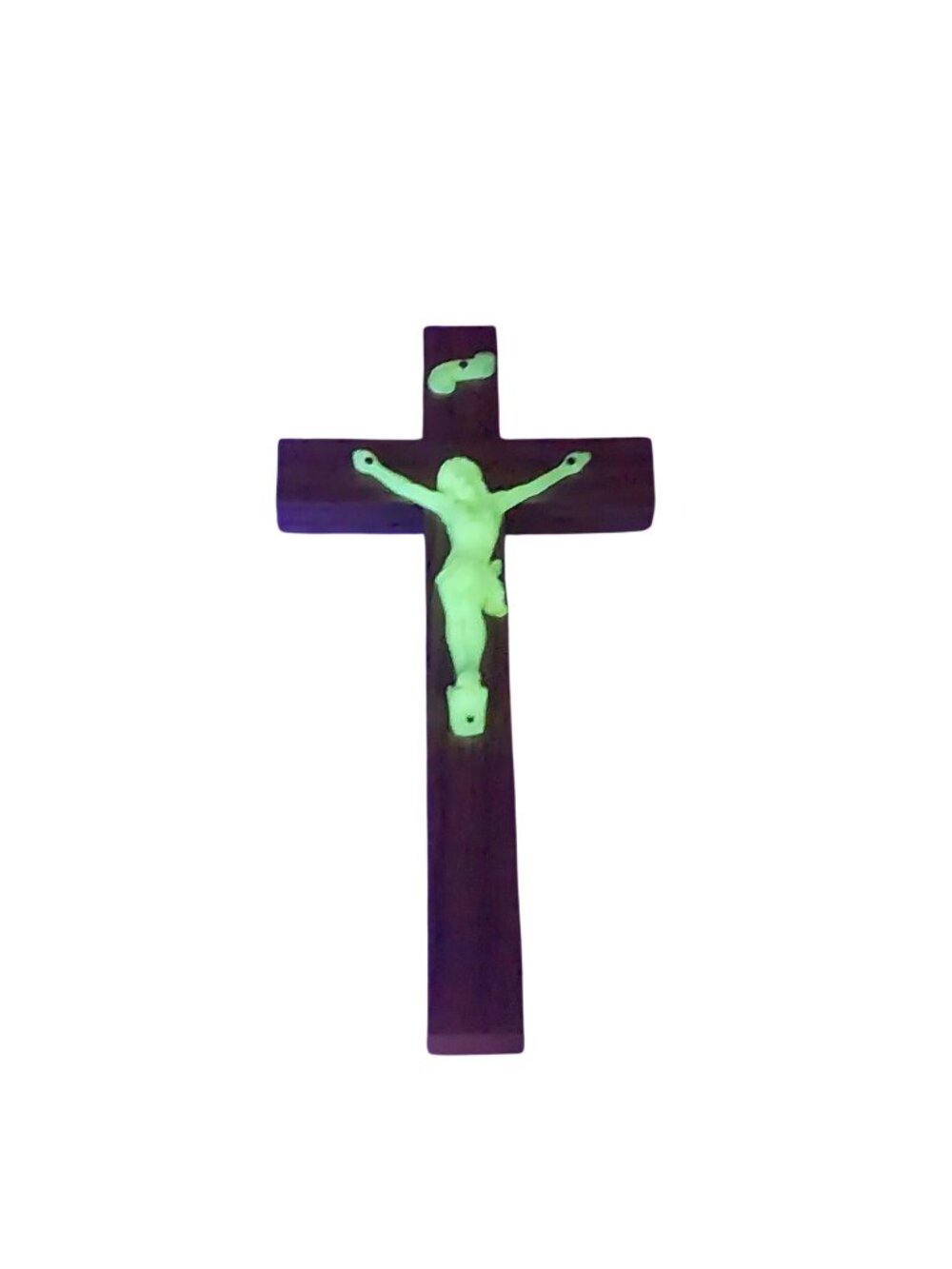 Vintage Wooden Wall Crucifix Glow-In-The-Dark Jesus Figure INRI Religious 6"